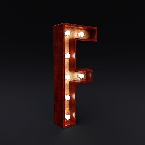 Marquee letter F led wooden glow sign 3dmodel 3D model