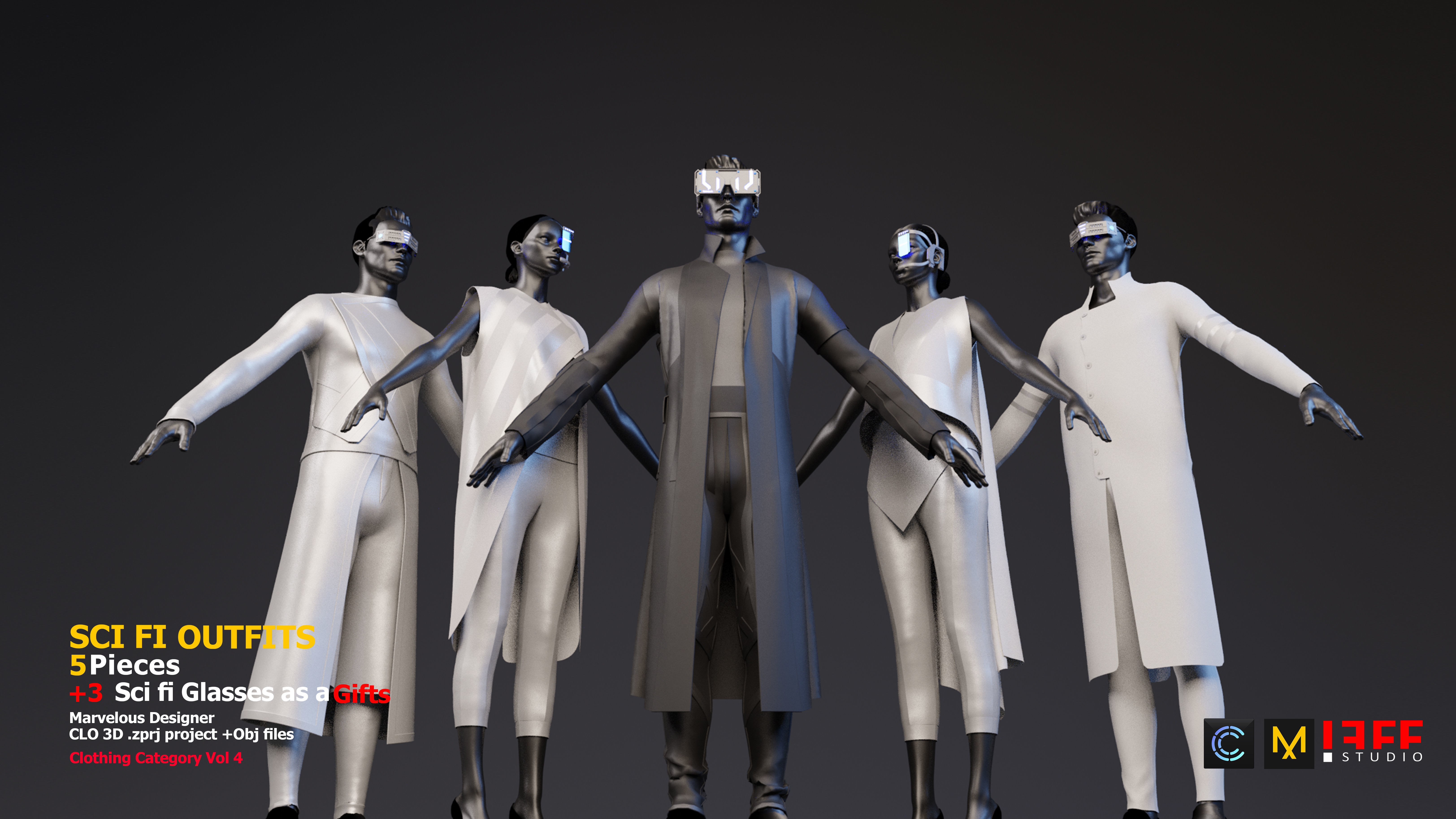 5 SCI-FI CYBERPUNK OUTFITS and 3 SCIFI GLASSES AS A GIFT Low-poly 3D model_6