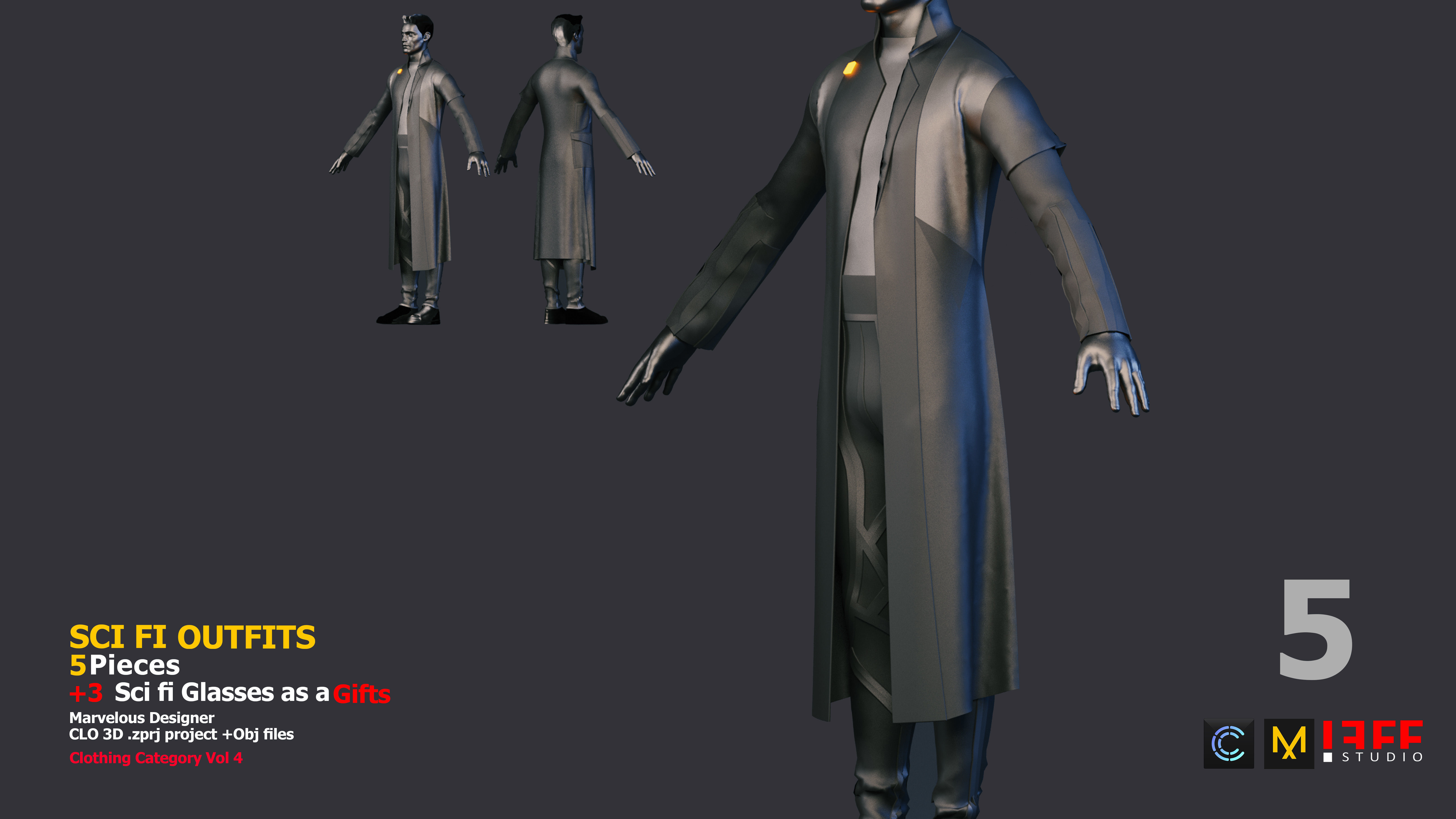 5 SCI-FI CYBERPUNK OUTFITS and 3 SCIFI GLASSES AS A GIFT Low-poly 3D model_5
