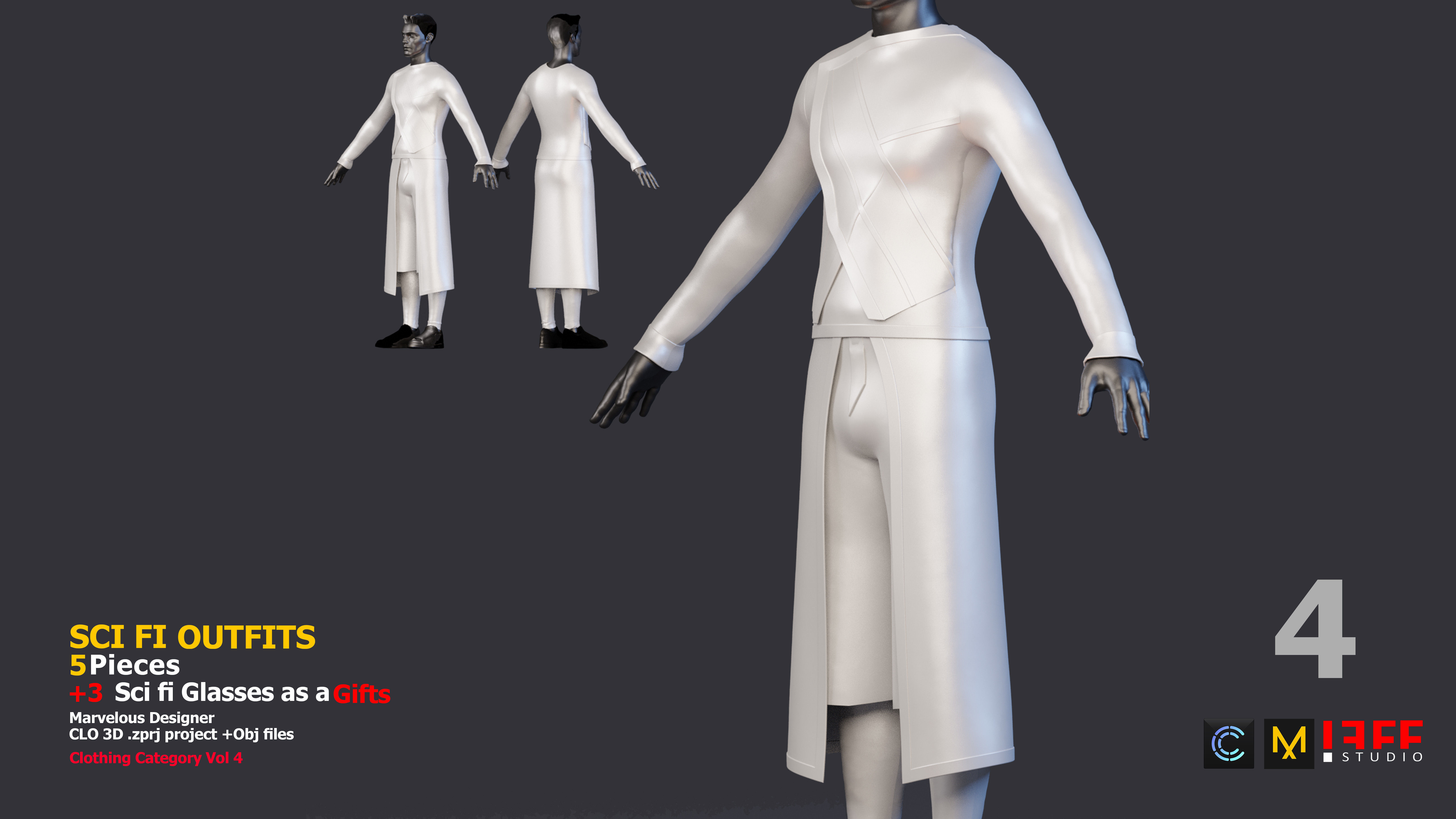 5 SCI-FI CYBERPUNK OUTFITS and 3 SCIFI GLASSES AS A GIFT Low-poly 3D model_4