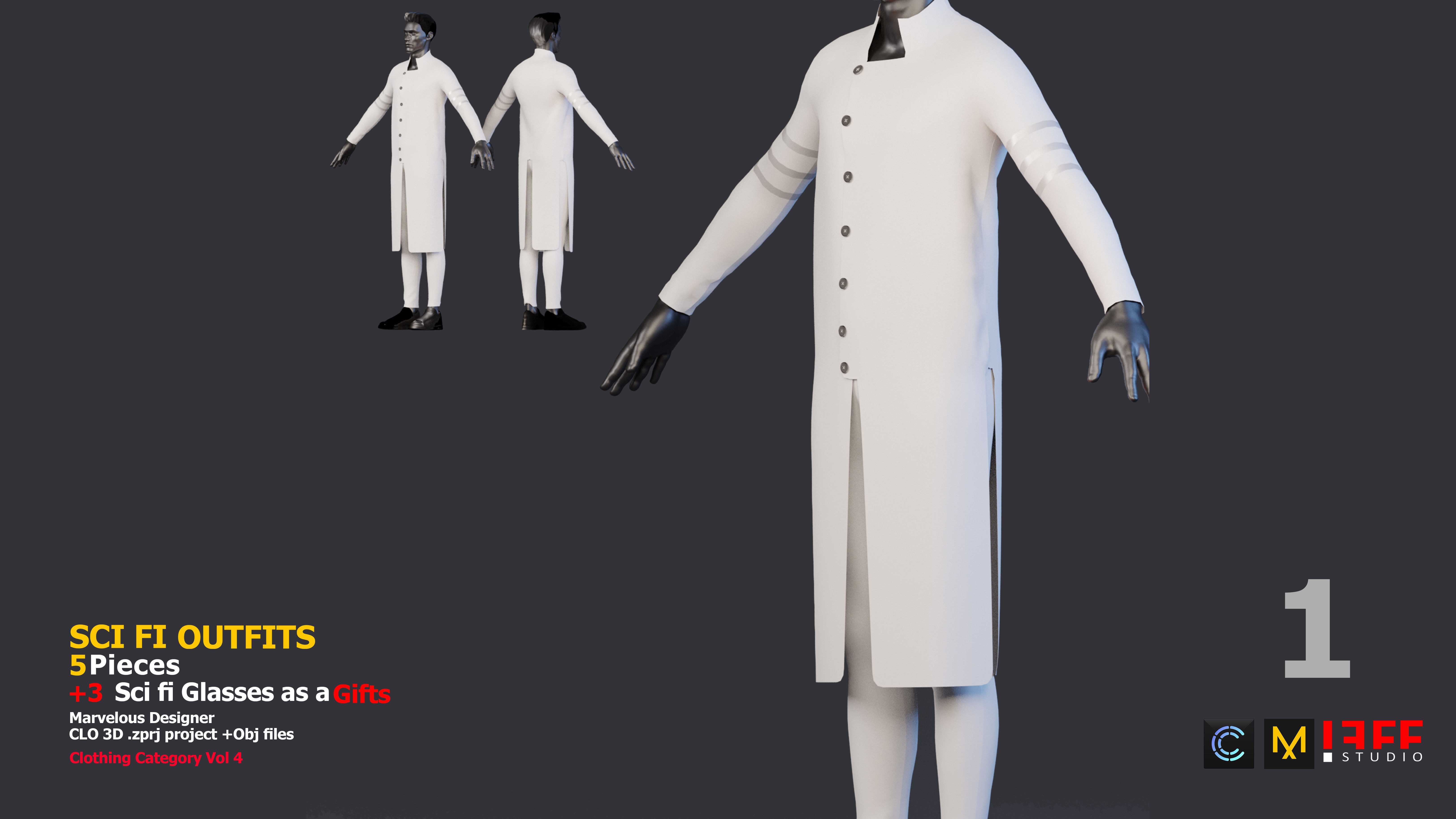 5 SCI-FI CYBERPUNK OUTFITS and 3 SCIFI GLASSES AS A GIFT Low-poly 3D model_1