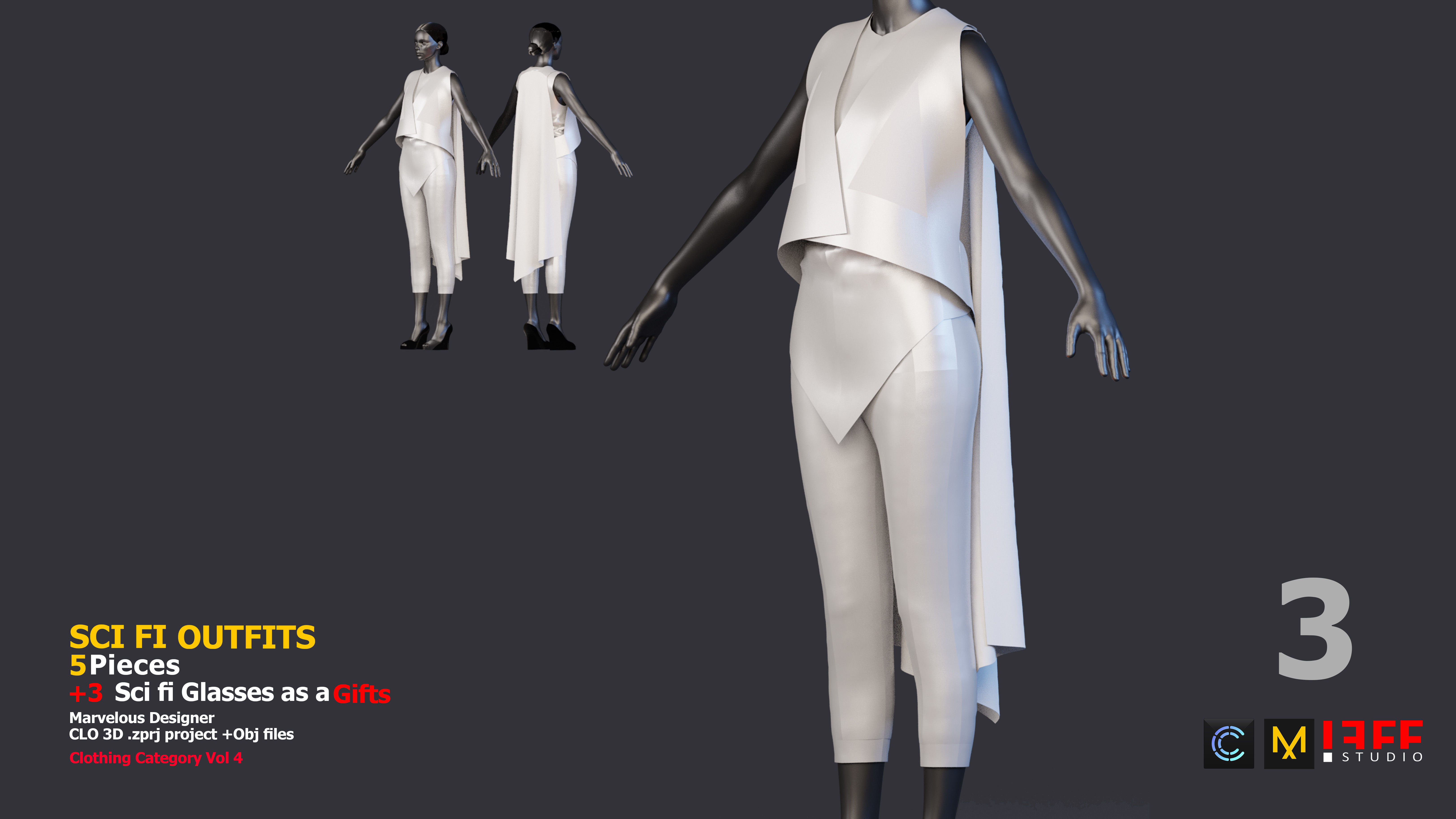 5 SCI-FI CYBERPUNK OUTFITS and 3 SCIFI GLASSES AS A GIFT Low-poly 3D model_3