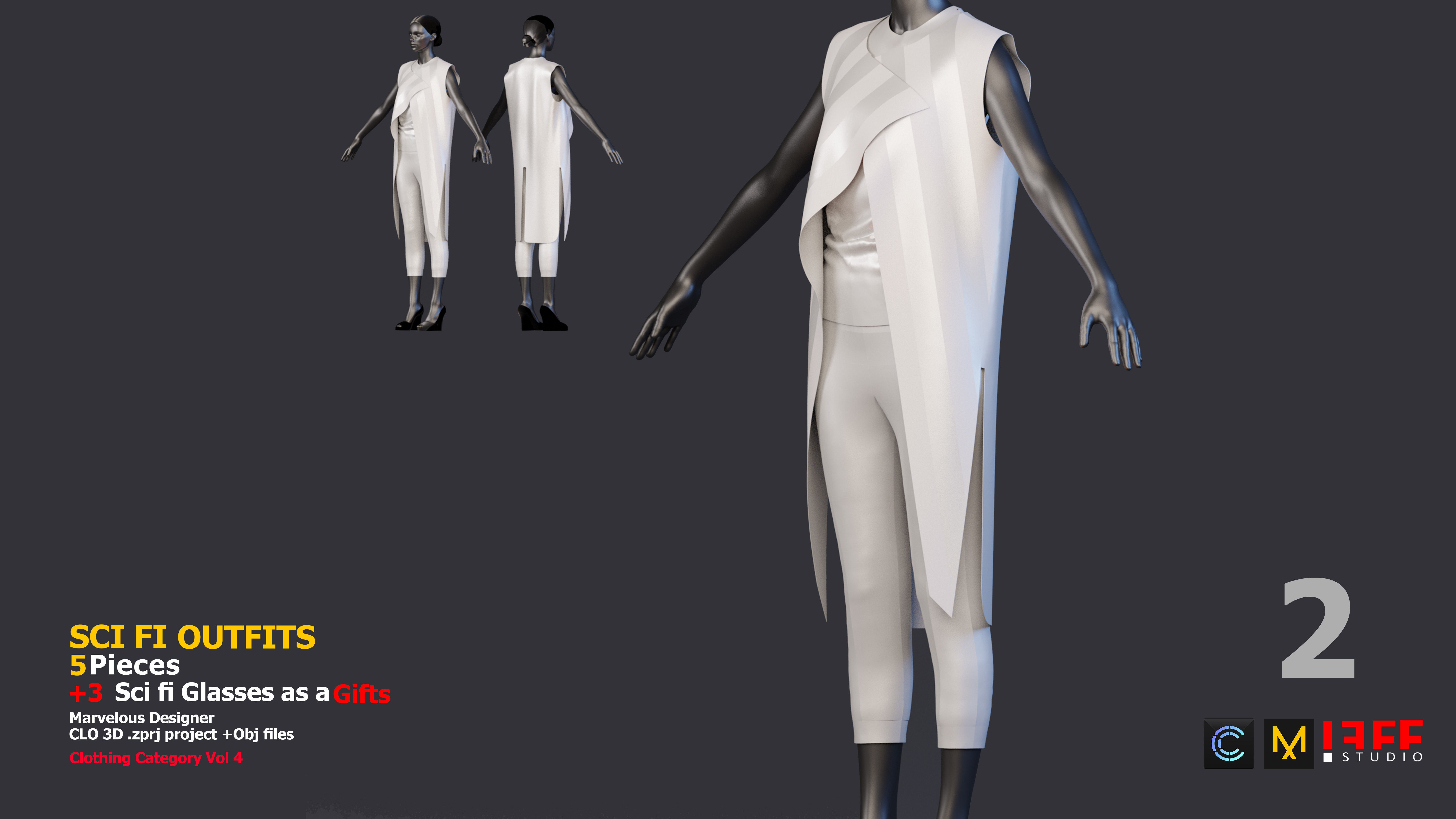 5 SCI-FI CYBERPUNK OUTFITS and 3 SCIFI GLASSES AS A GIFT Low-poly 3D model_2