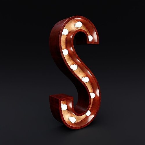 Marquee letter S light bulb wooden glow sign 3dmodel 3D model