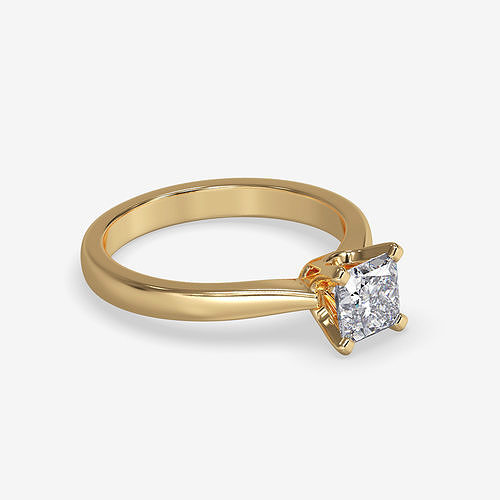 CJ-0050 gold engagement ring with princess cut diamond 3D print model