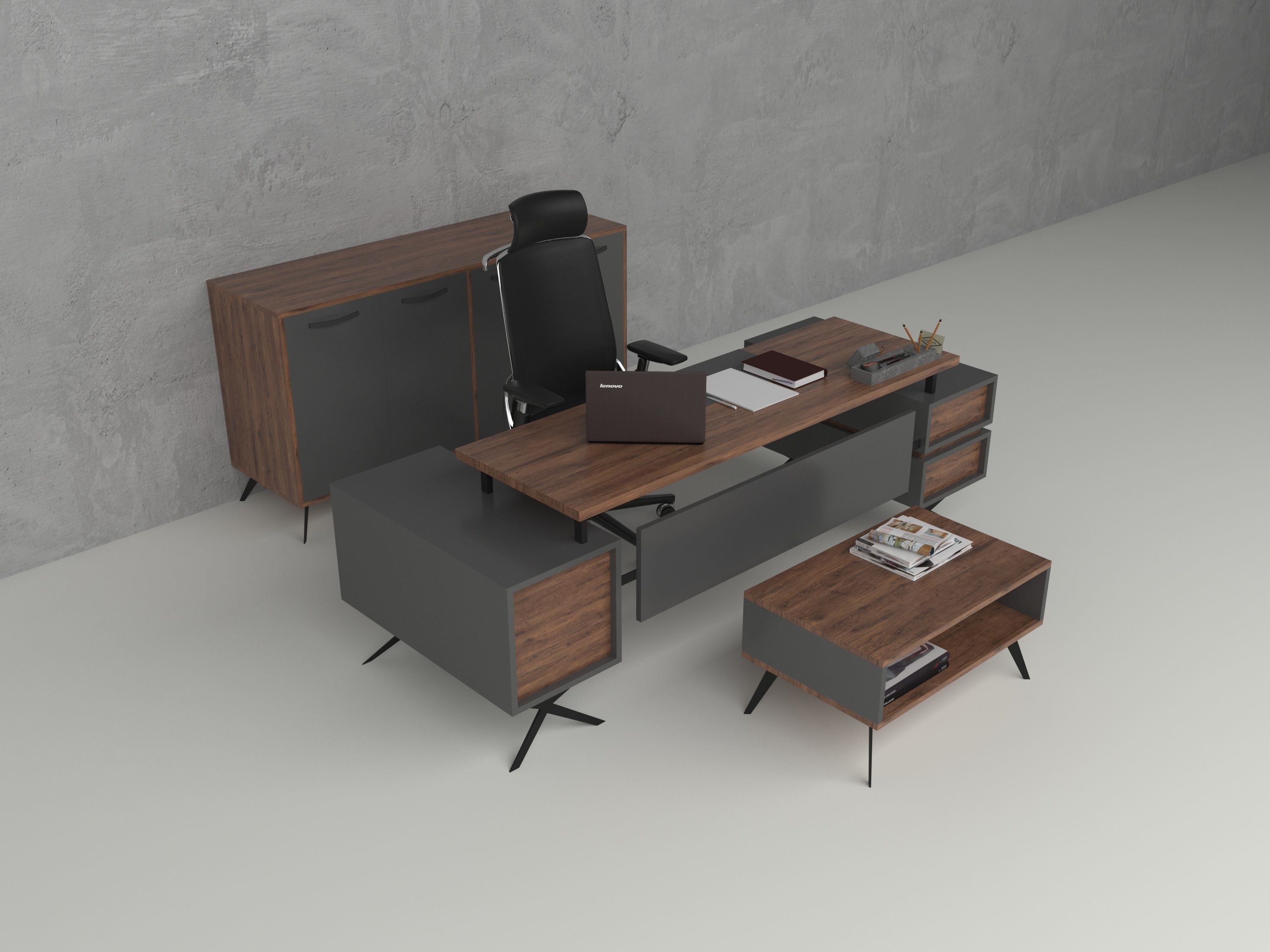 Office desk set 3D model_4