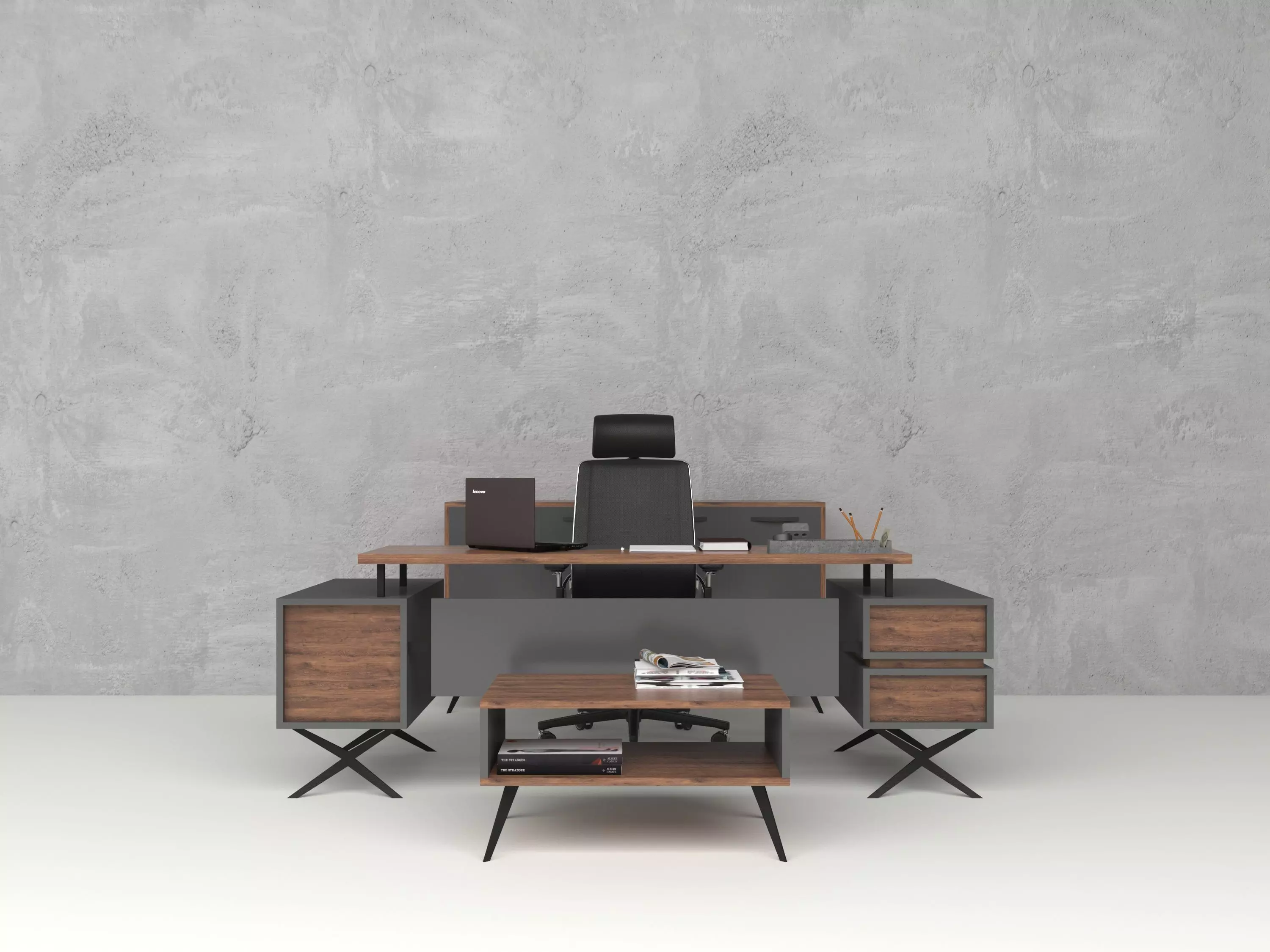 Office desk set 3D model_0