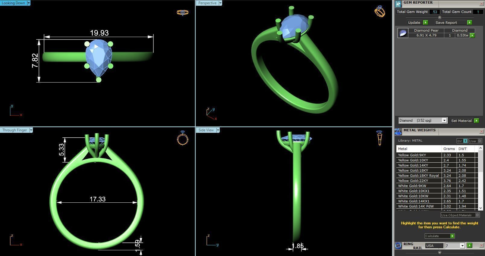 CJ-0026 gold engagement ring with pear shaped diamond 3D print model_3