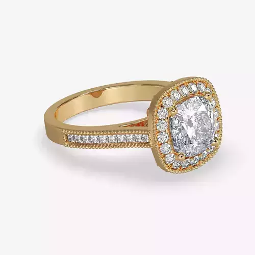 CJ-0066 gold engagement ring with cushion cut diamond 3D print model