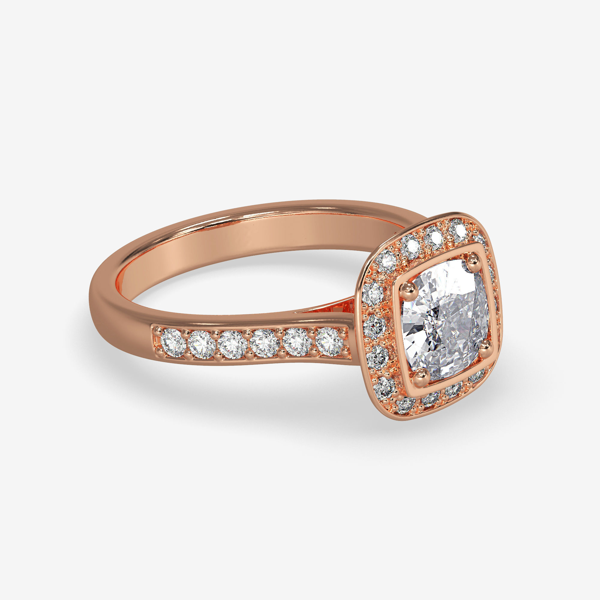 CJ-0064 gold engagement ring with cushion cut diamond 3D print model_1