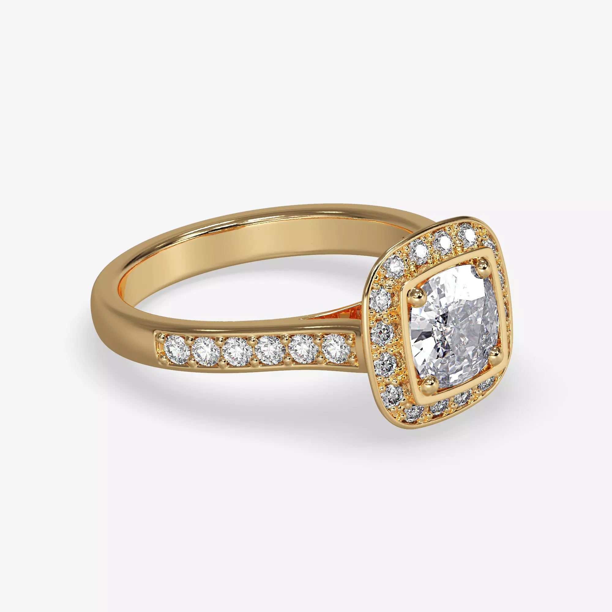 CJ-0064 gold engagement ring with cushion cut diamond 3D print model_0