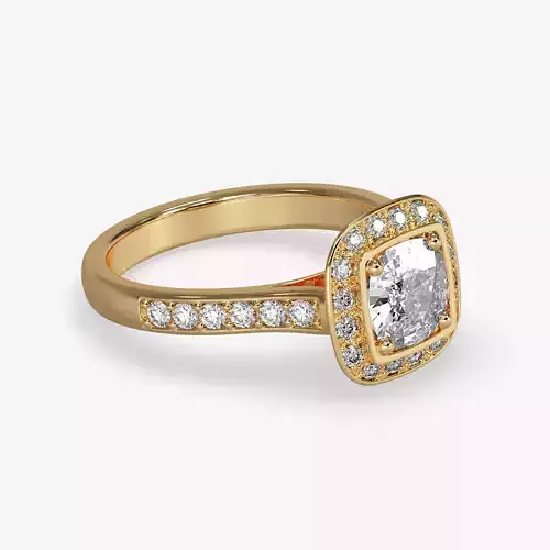 CJ-0064 gold engagement ring with cushion cut diamond 3D print model