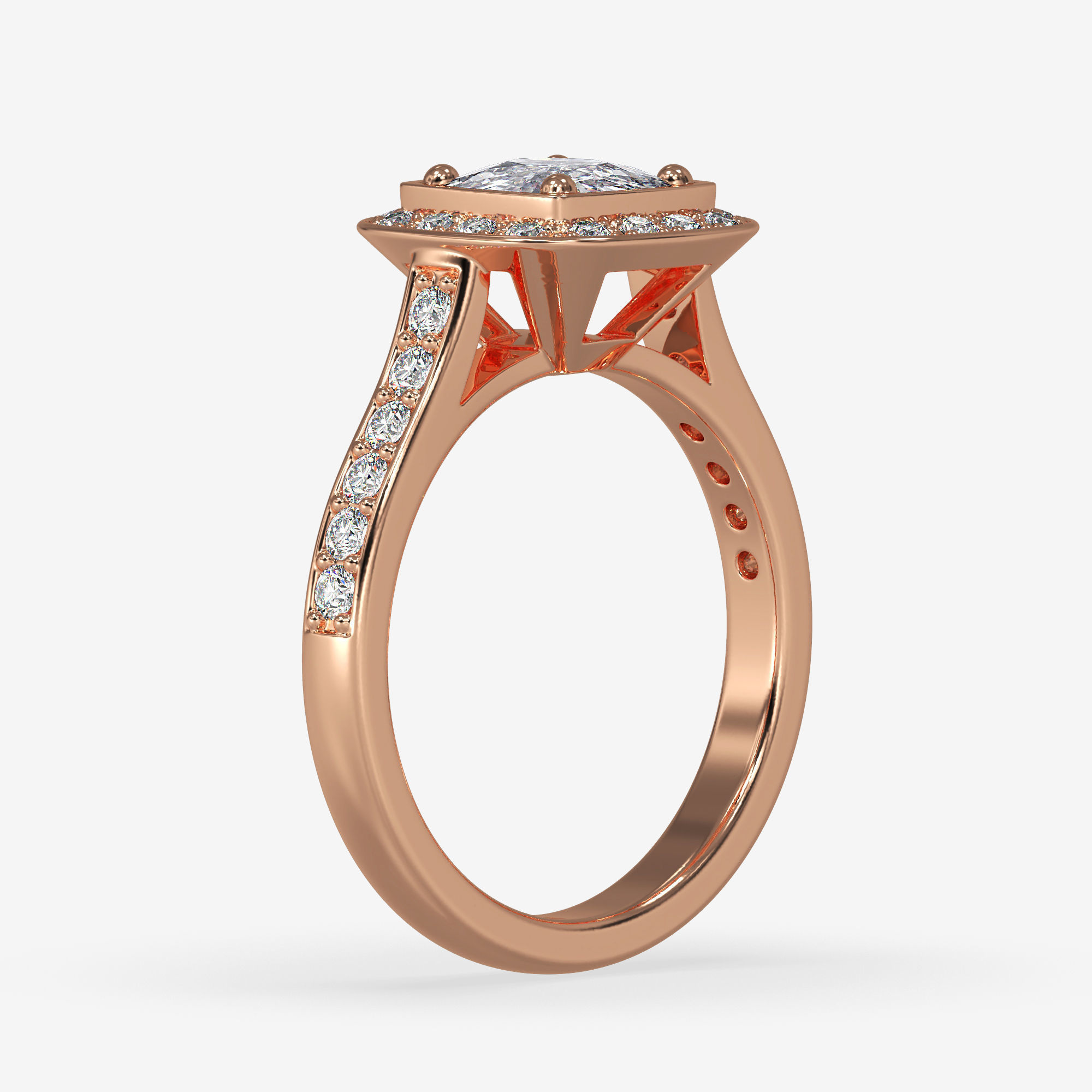 CJ-0064 gold engagement ring with cushion cut diamond 3D print model_6