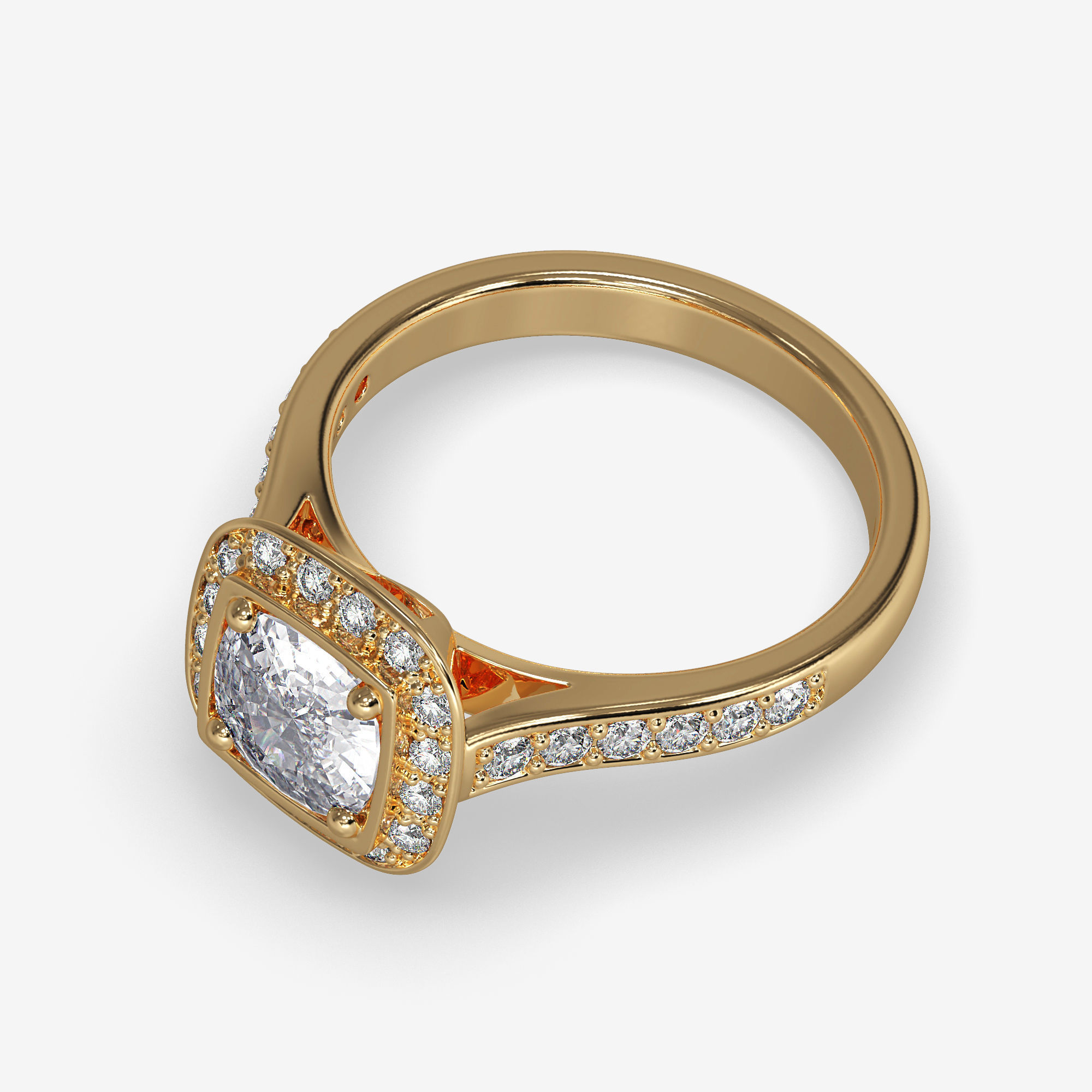 CJ-0064 gold engagement ring with cushion cut diamond 3D print model_11