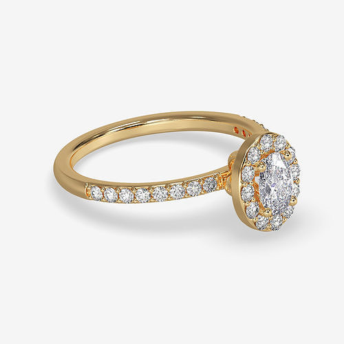 CJ-0054 halo engagement ring in rose gold 3D print model