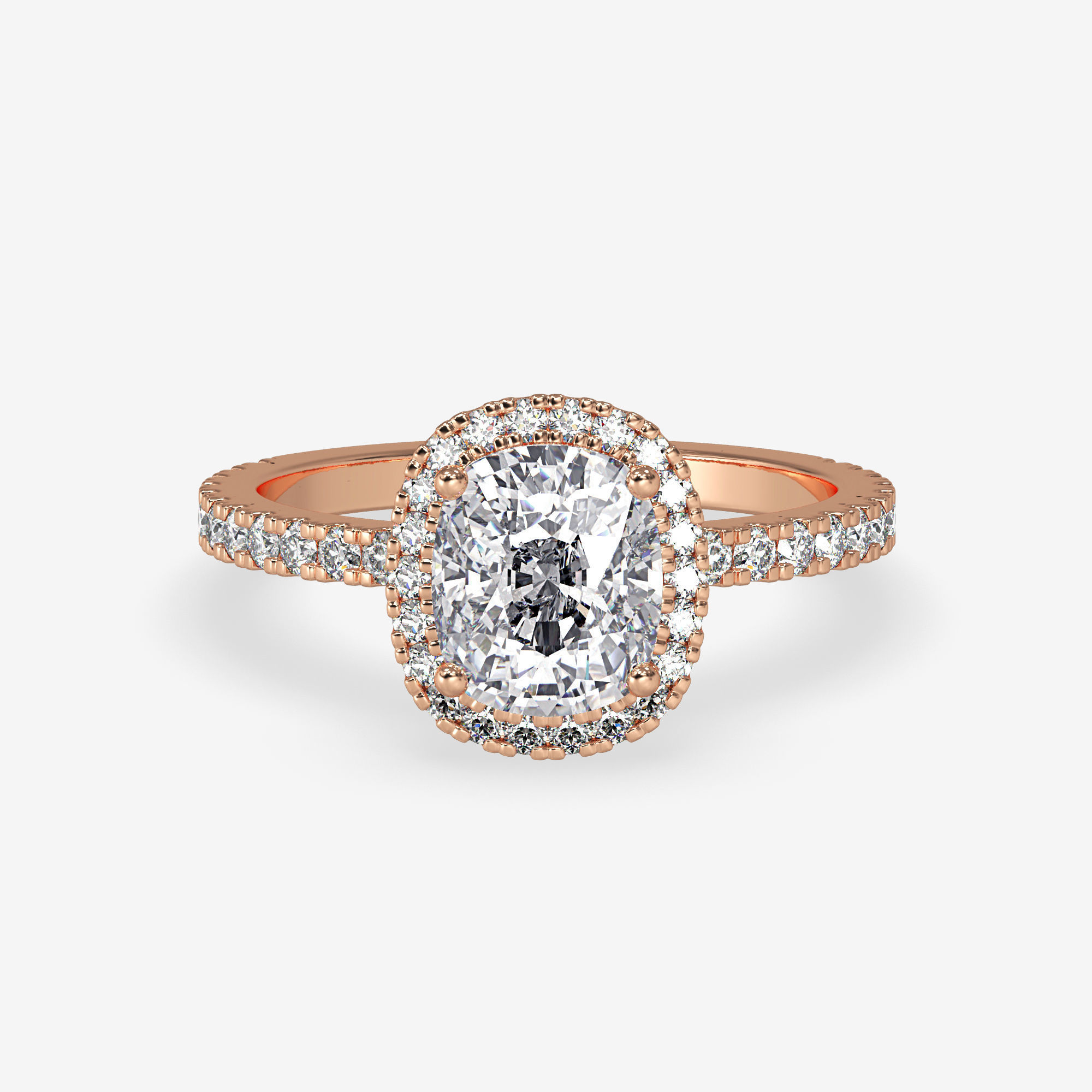 CJ-0148 cushion cut diamond engagement ring in rose gold 3D print model_4