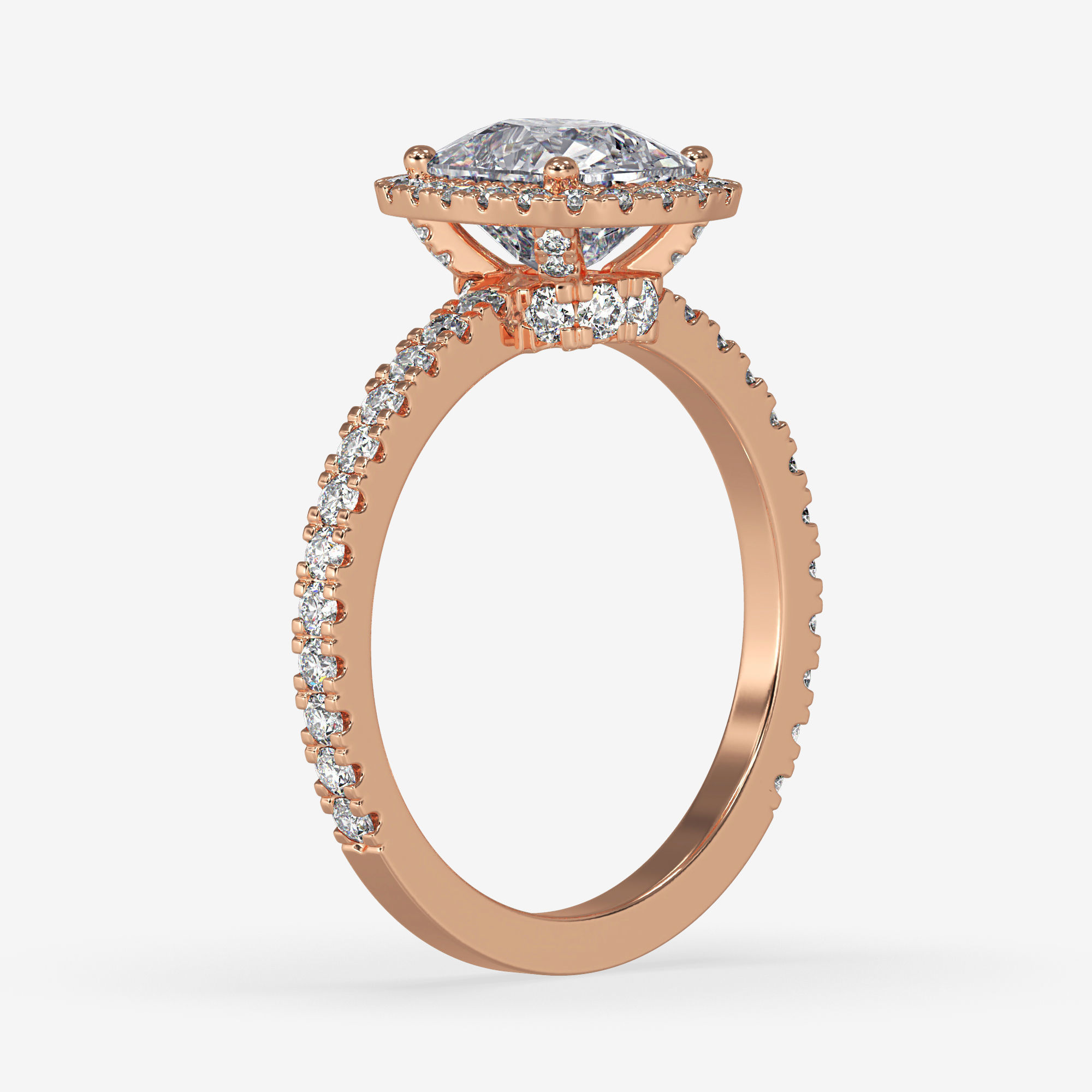 CJ-0148 cushion cut diamond engagement ring in rose gold 3D print model_6