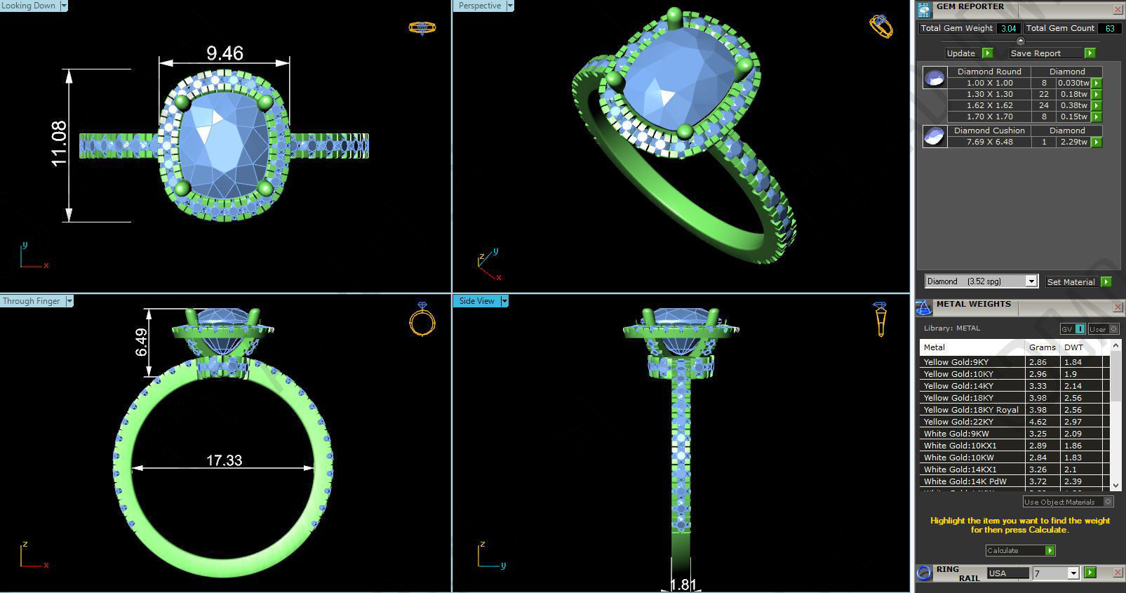 CJ-0148 cushion cut diamond engagement ring in rose gold 3D print model_3
