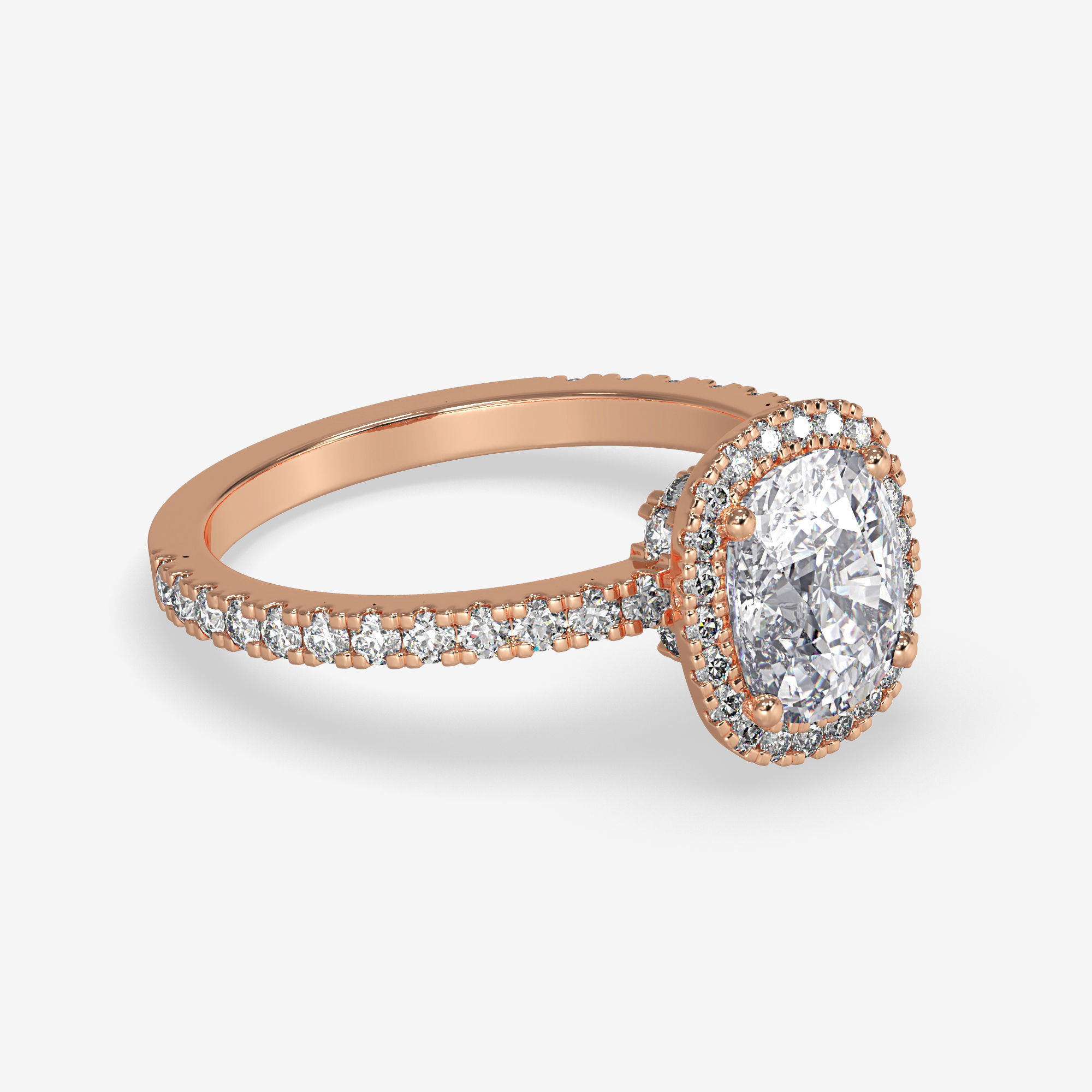 CJ-0148 cushion cut diamond engagement ring in rose gold 3D print model_1