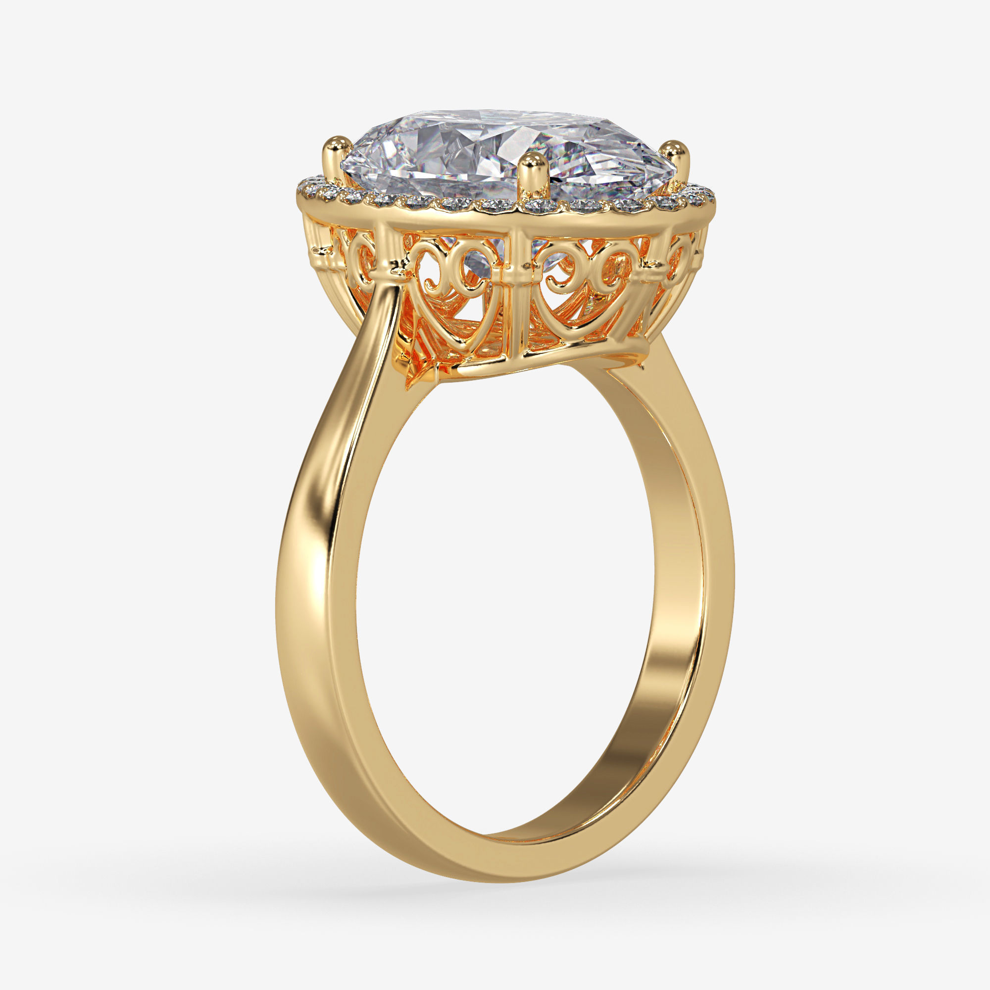 CJ-0142 oval diamond ring in rose gold 3D print model_12
