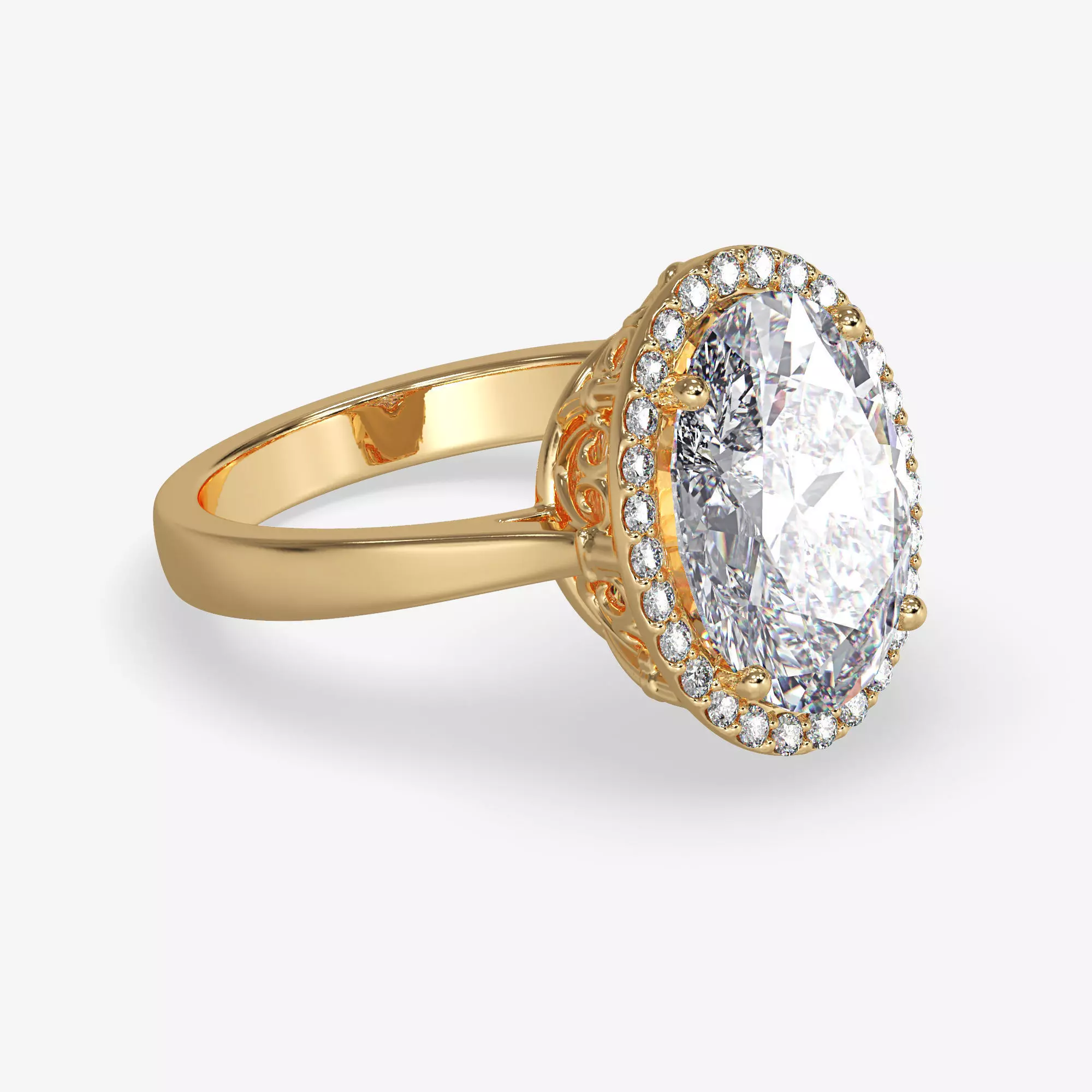 CJ-0142 oval diamond ring in rose gold 3D print model_0