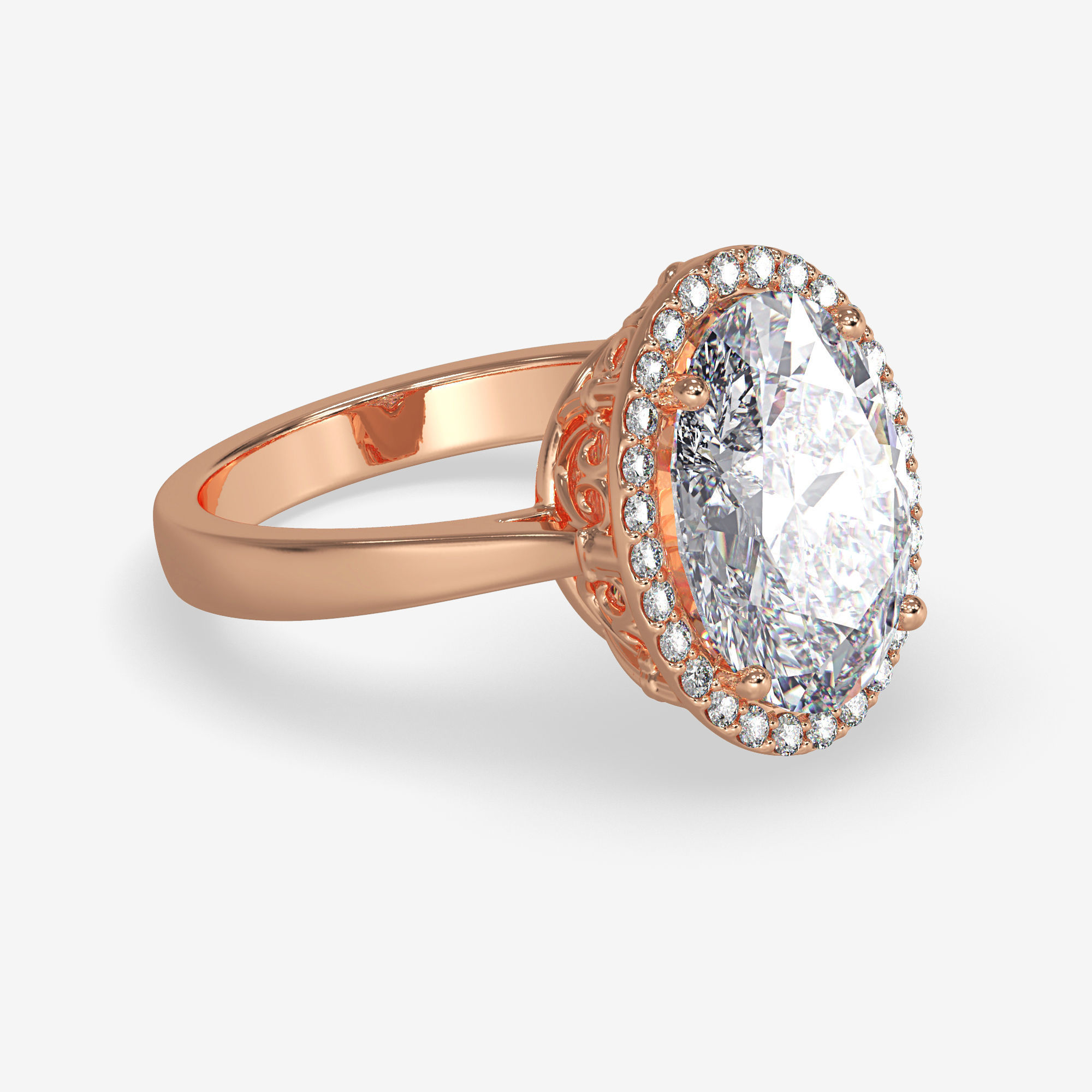 CJ-0142 oval diamond ring in rose gold 3D print model_1