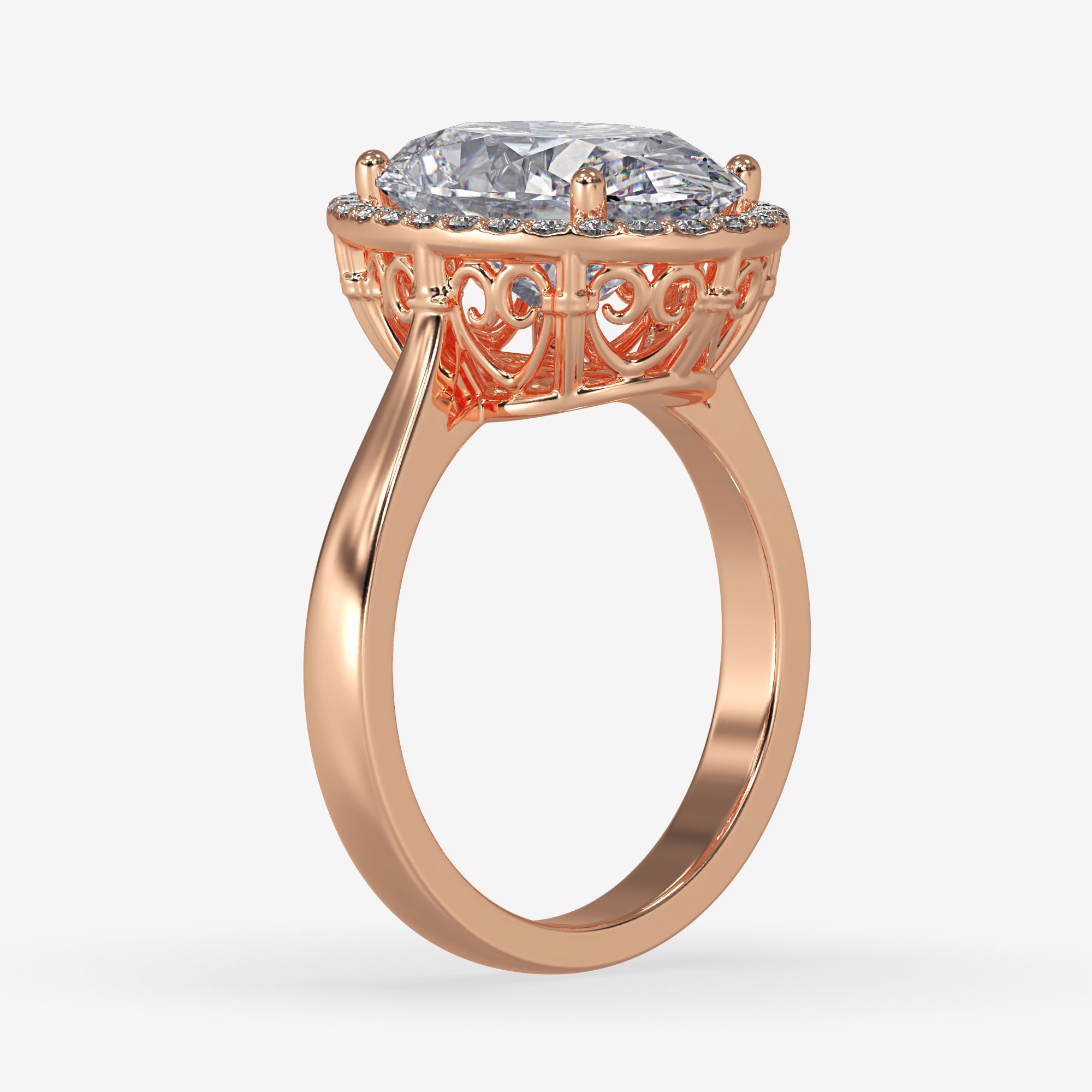 CJ-0142 oval diamond ring in rose gold 3D print model_6