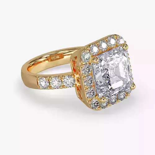 CJ-0141 princess cut halo engagement ring 3D print model