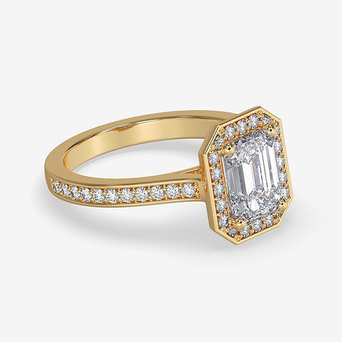 CJ-0138 emerald cut diamond engagement ring in rose gold 3D print model