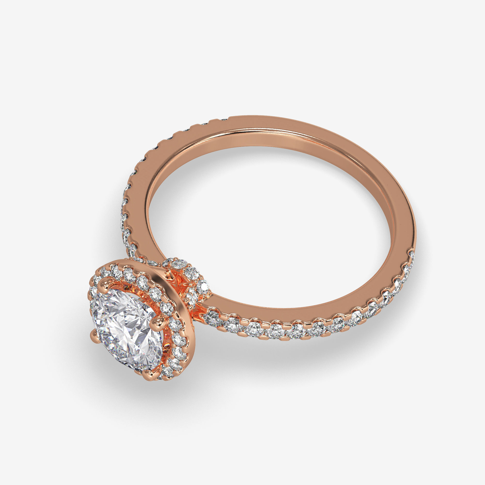 CJ-0131 engagement ring - halo ring - rose gold-coloured 3D print model_5