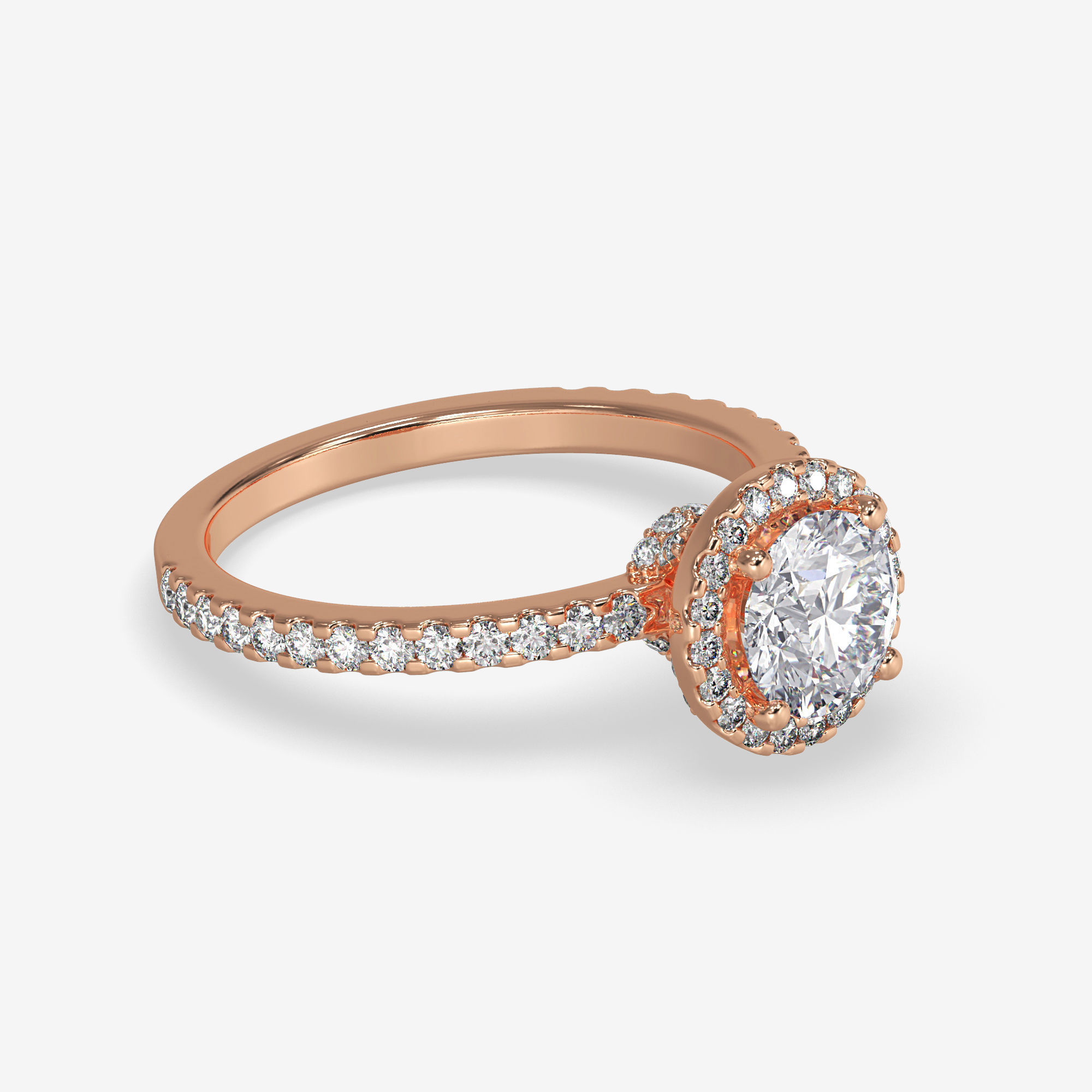 CJ-0131 engagement ring - halo ring - rose gold-coloured 3D print model_1