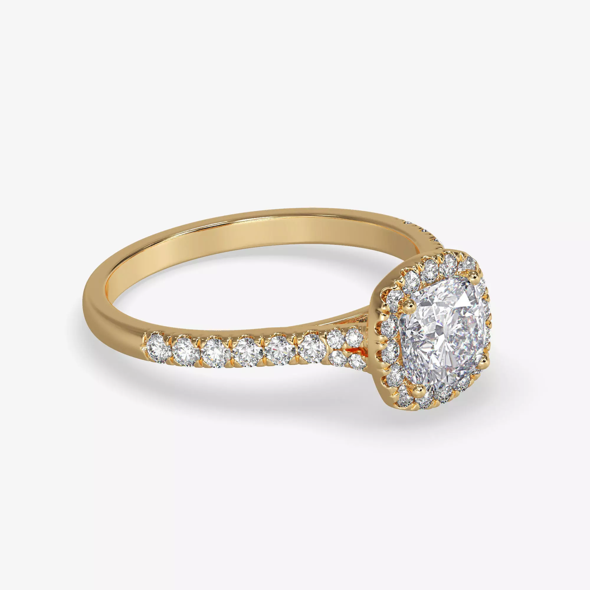 CJ-0129 halo diamond engagement ring gold 3D print model
