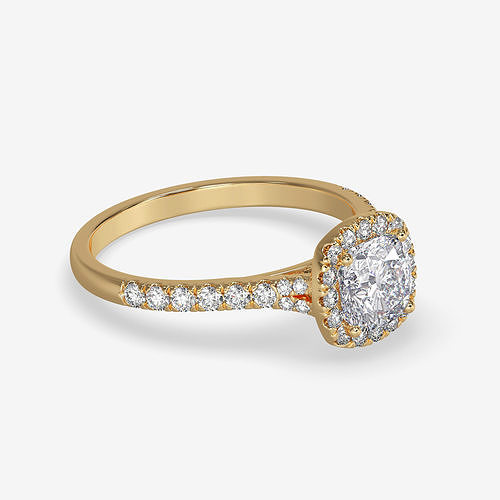 CJ-0129 halo diamond engagement ring gold 3D print model