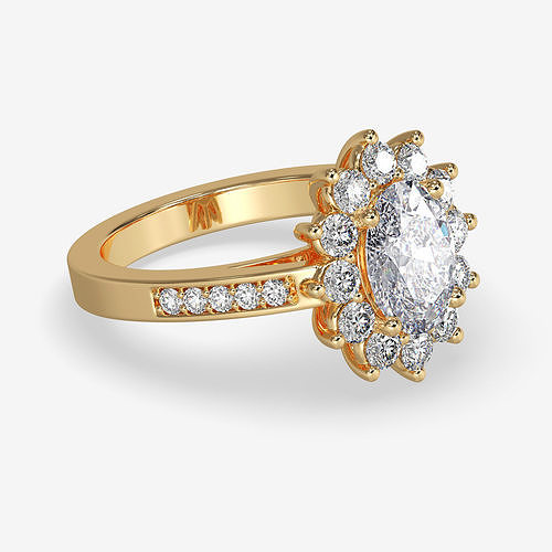 CJ-0126 gold ring with oval cut diamond in center 3D print model