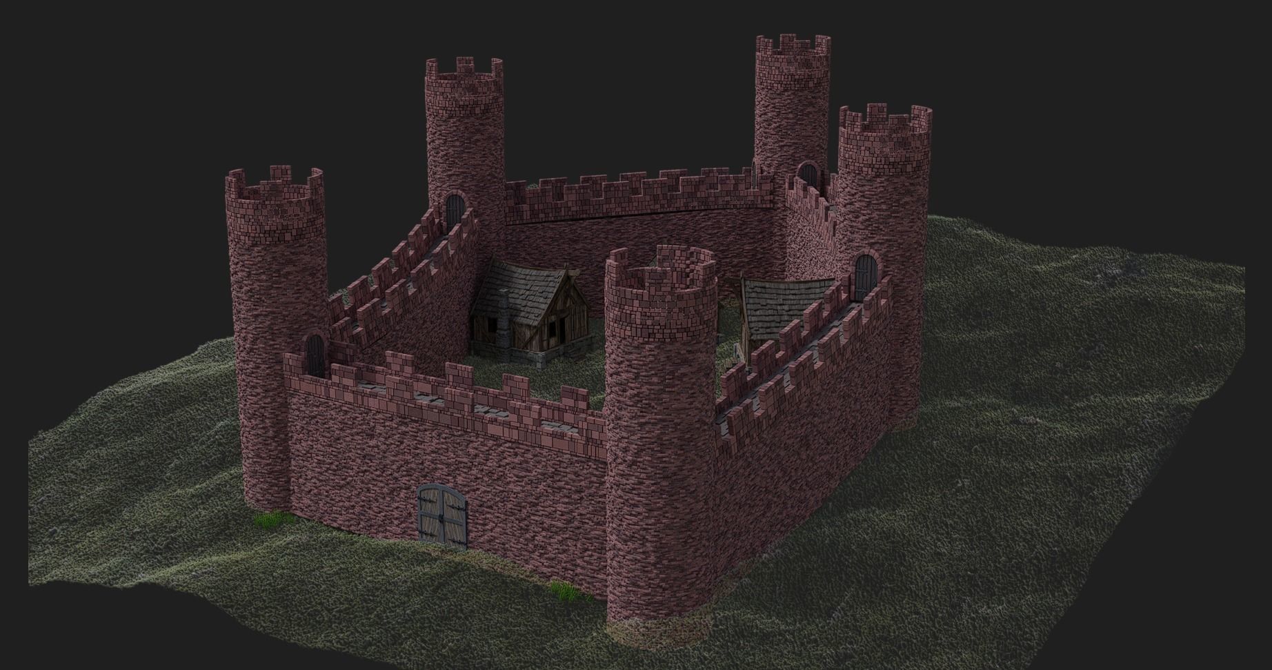 Red Castle  Low-poly 3D model_3