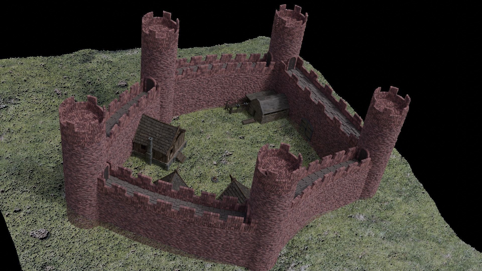 Red Castle  Low-poly 3D model_1