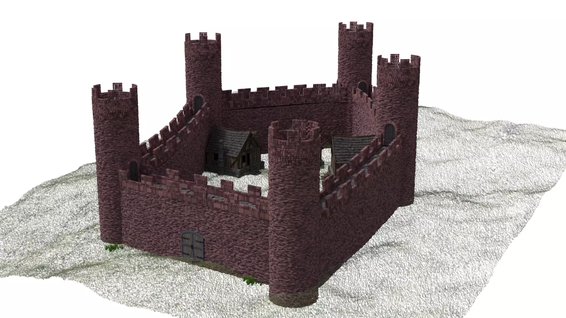 Red Castle  Low-poly 3D model_0