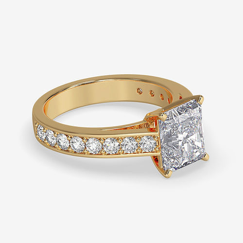 CJ-0114 princess cut diamond engagement ring gold 3D print model