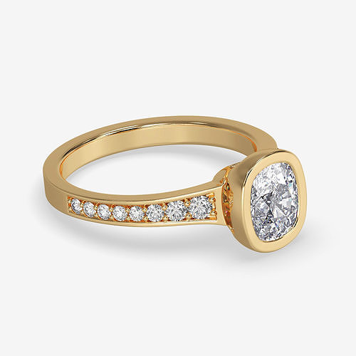 CJ-0085 gold engagement ring with cushion cut diamond 3D print model