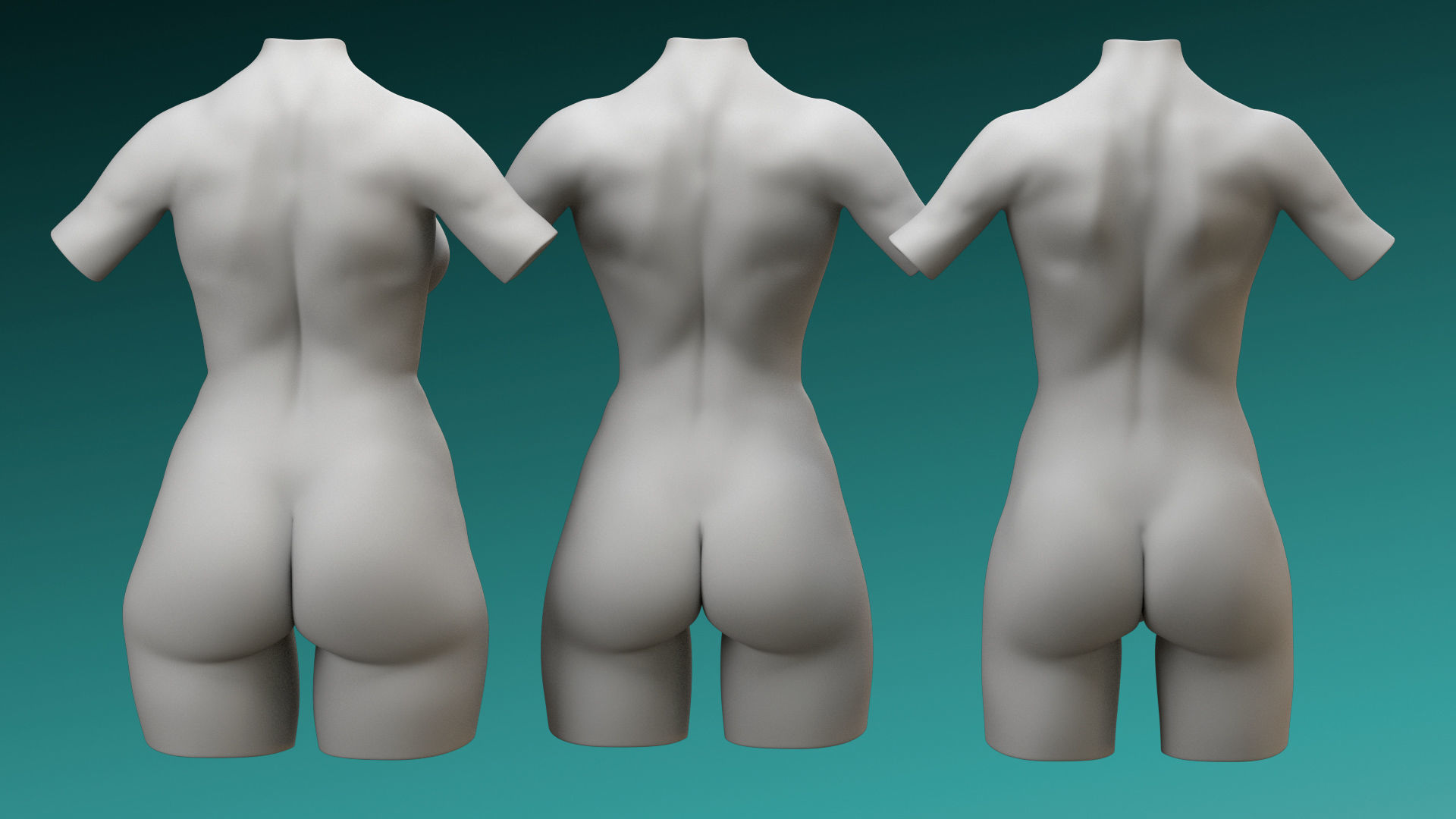 Set of 3 female figures Low-poly 3D model_2