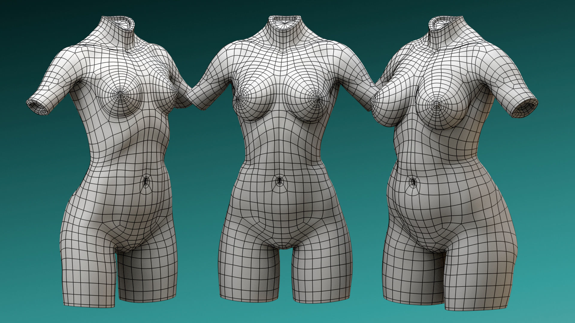 Set of 3 female figures Low-poly 3D model_7