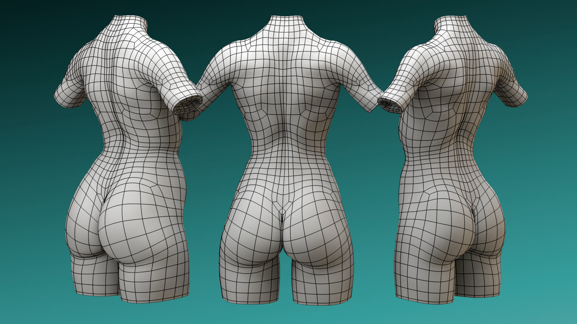 Set of 3 female figures Low-poly 3D model_6