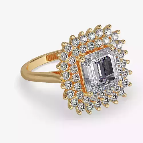 GG-0023 emerald cut diamond ring in rose gold 3D print model