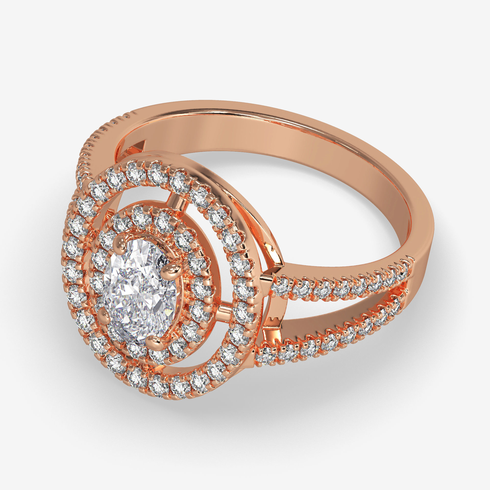 GG-0020 halo diamond ring in rose gold 3D print model_5