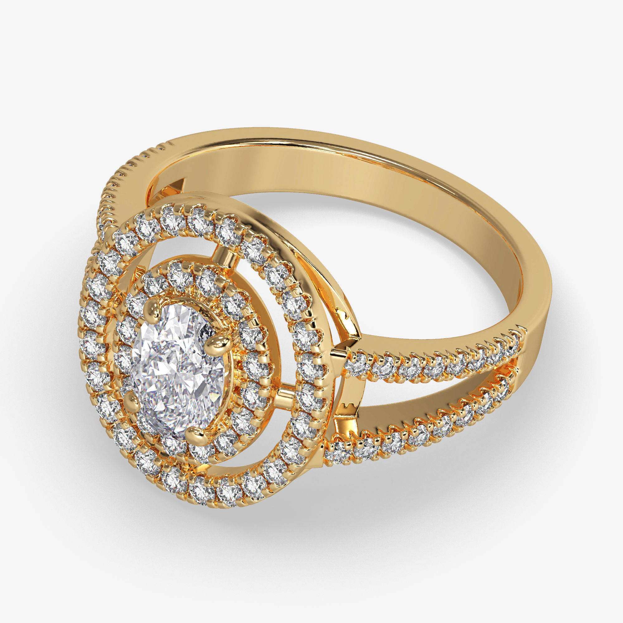 GG-0020 halo diamond ring in rose gold 3D print model_11