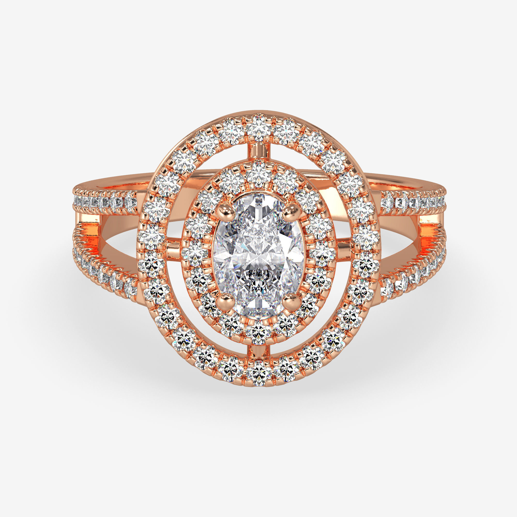 GG-0020 halo diamond ring in rose gold 3D print model_4