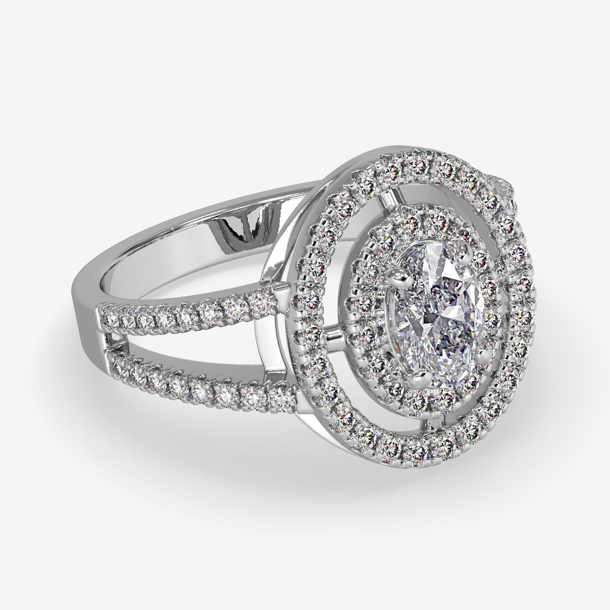 GG-0020 halo diamond ring in rose gold 3D print model_2