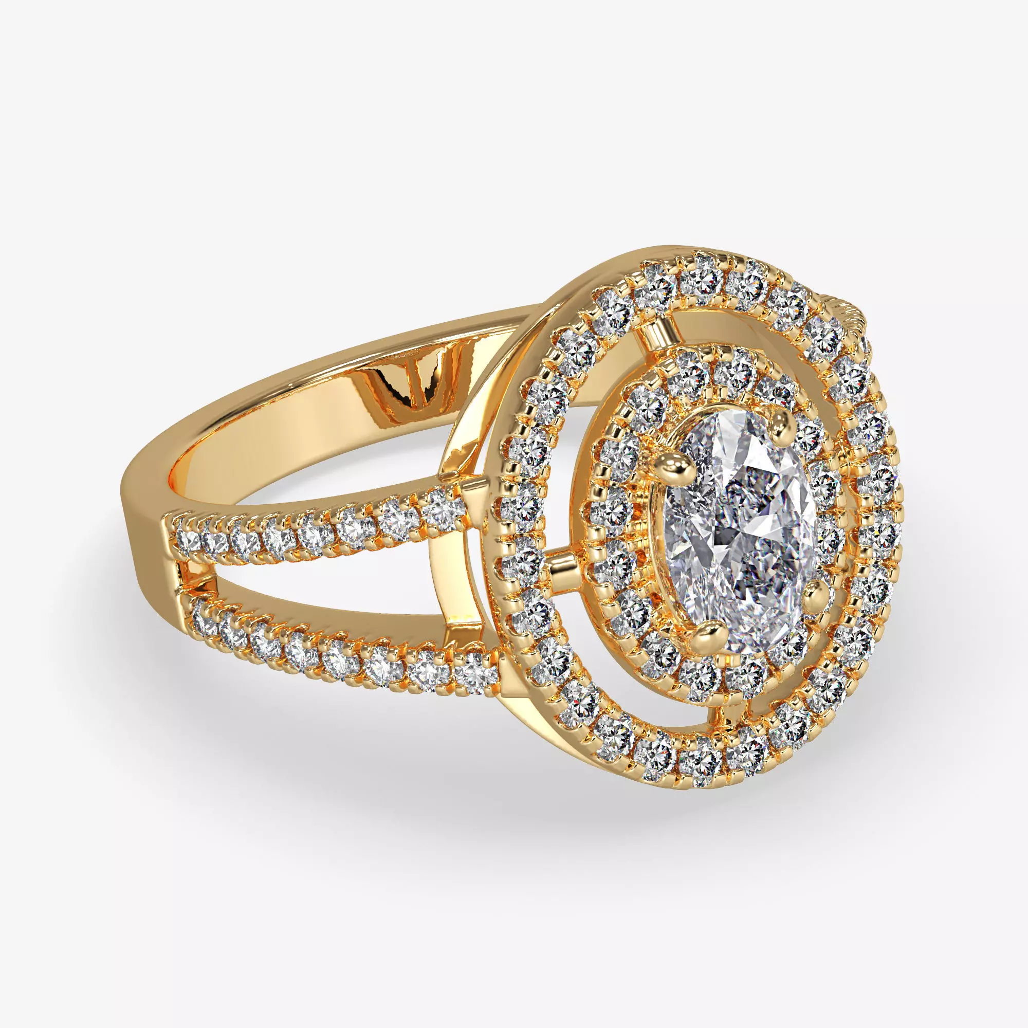 GG-0020 halo diamond ring in rose gold 3D print model_0