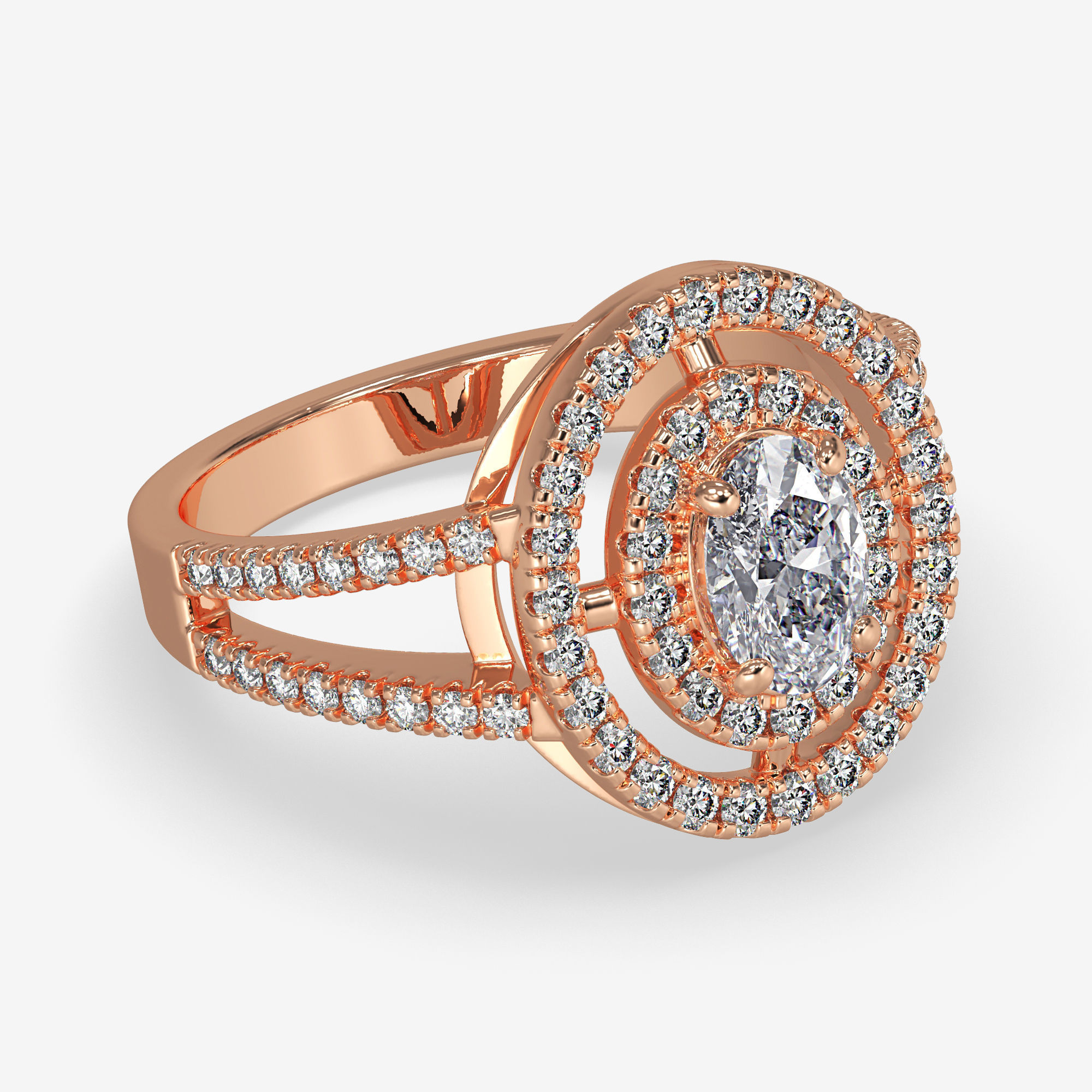 GG-0020 halo diamond ring in rose gold 3D print model_1
