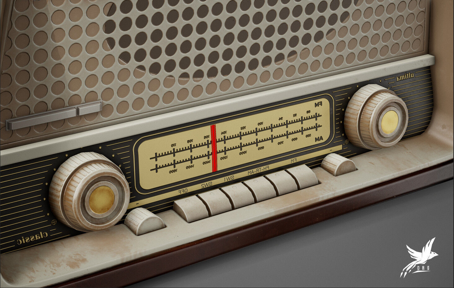 Vintage Radio Low-poly 3D model_2